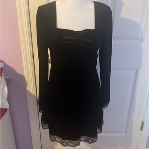 black velvet lace long sleeve dress